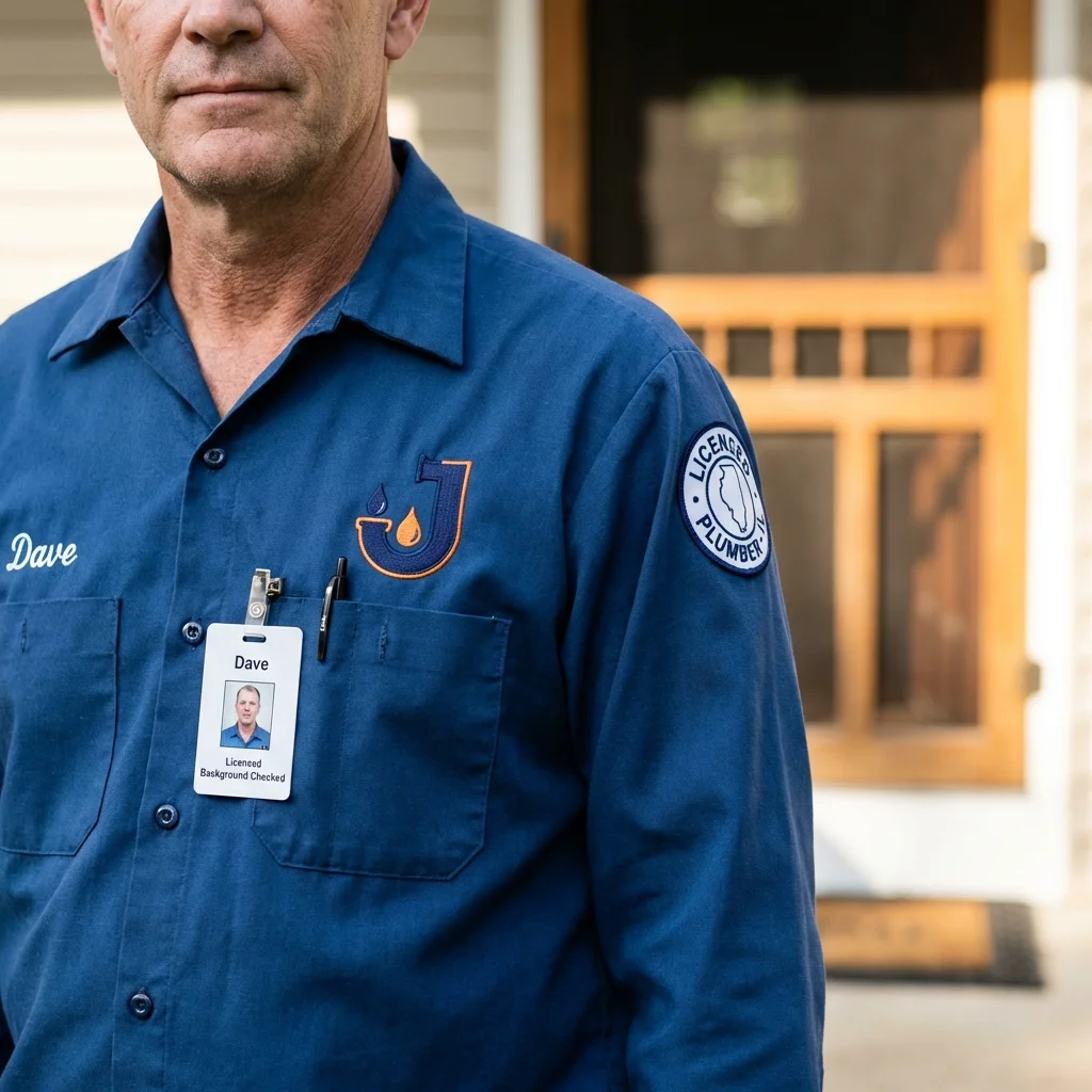 Licensed plumber showing ID badge in Trujillo Alto, PR