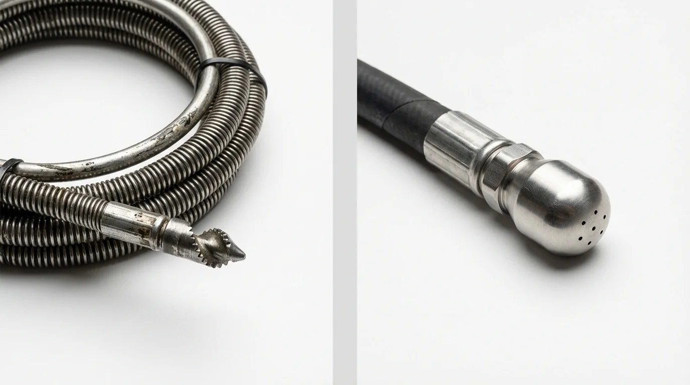 Drain snake cable and hydro jetting nozzle used for drain cleaning in Trujillo Alto, PR