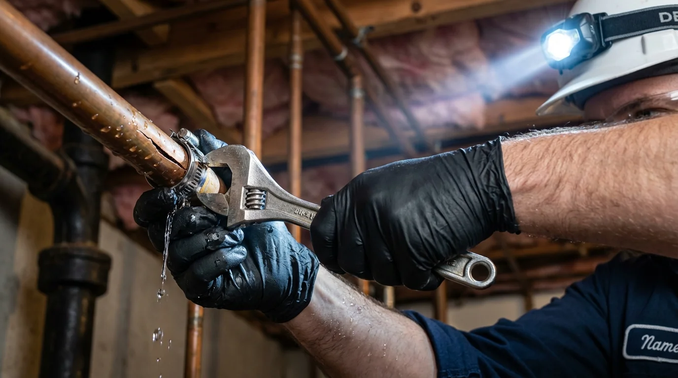 Emergency pipe clamp repair being performed by a Johns Plumbing LLC plumber in Trujillo Alto