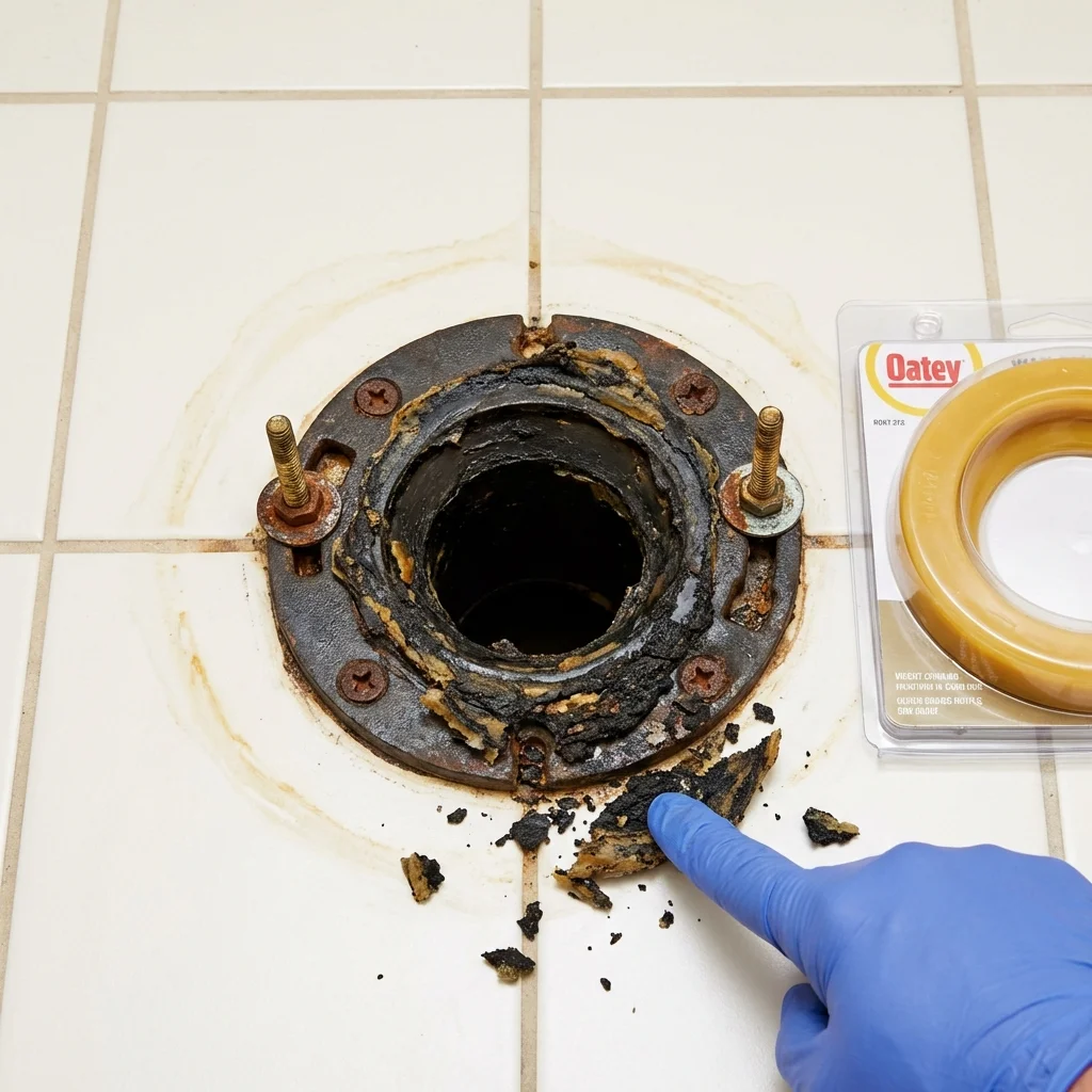 Failed wax ring showing water seepage at the base of a toilet in a Trujillo Alto, PR home