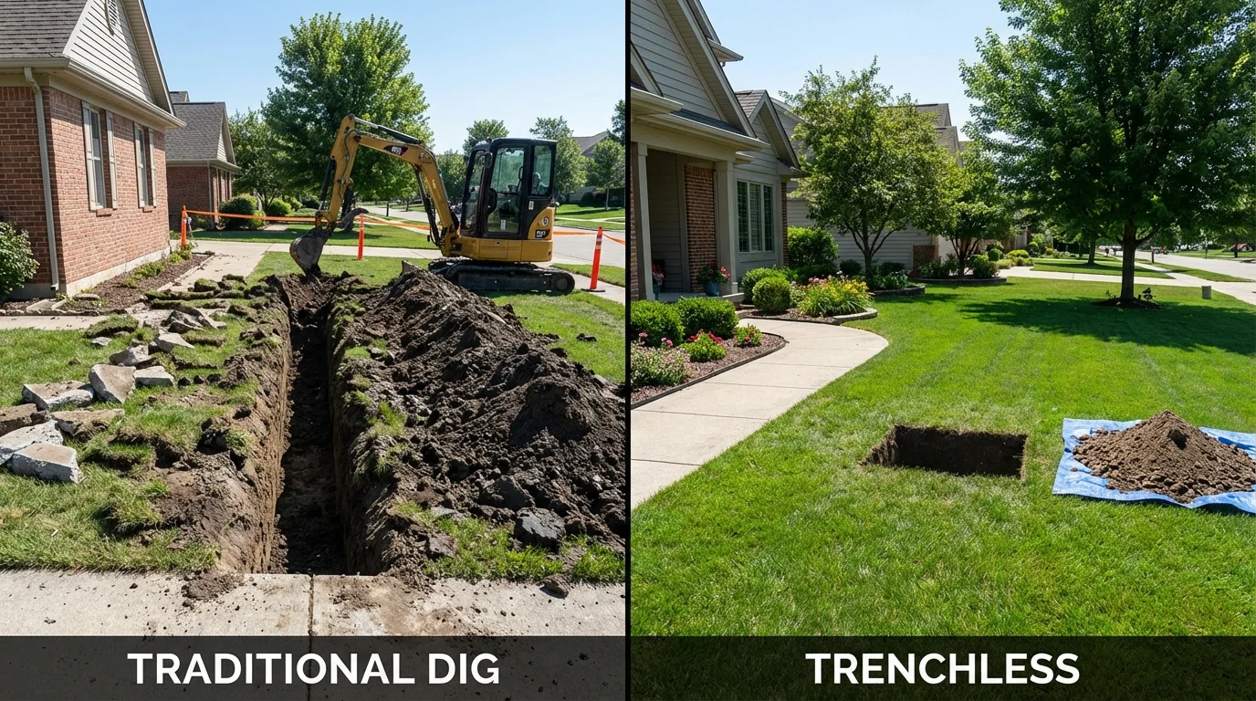 Trenchless sewer repair with minimal yard damage versus traditional excavation in Trujillo Alto, PR